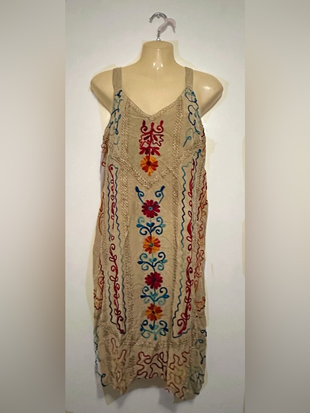 Floral Embroidered Beige Dress